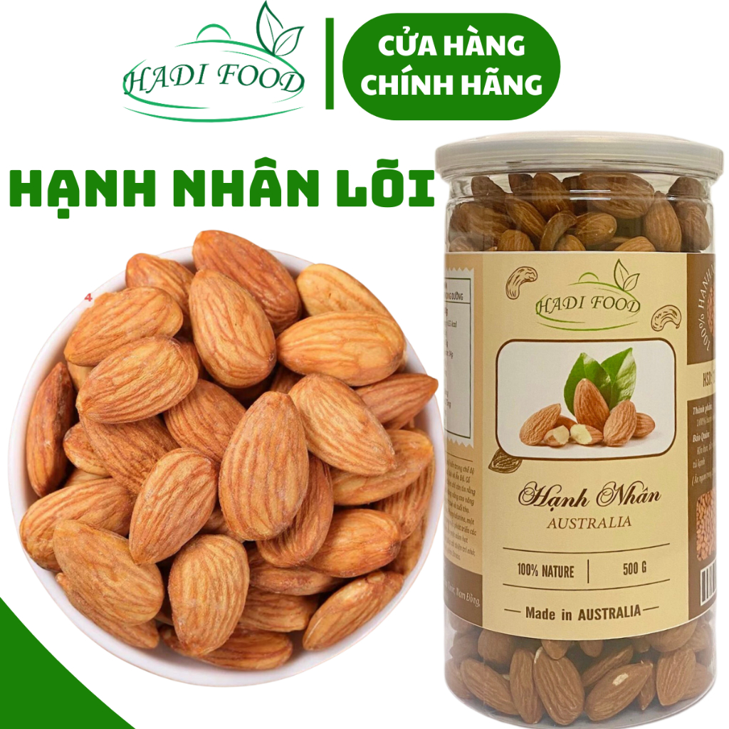 500g Hạt Hạnh Nhân sấy chín nguyên vị ăn liền HADIFOOD, thơm ngon giòn béo