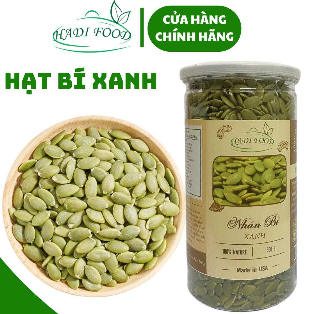 500g Hạt bí xanh tách vỏ HADIFOOD, hạt sấy chín ăn luôn hoặc làm sữa
