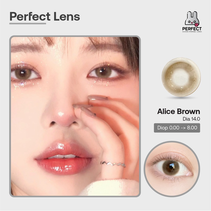 Lens Ảnh Mắt Thật, Alice Brown Perfect Lens dia 14.0, kính áp tròng nâu có độ cận, không viền