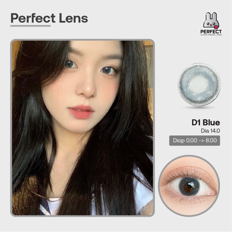 Lens Ảnh Mắt Thật, D1 Blue Perfect Lens, dia 14.0, kính áp tròng xanh giãn nhỏ, có độ, có viền