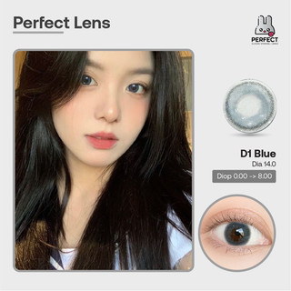 Lens Ảnh Mắt Thật, D1 Blue Perfect Lens, dia 14.0, kính áp tròng xanh giãn nhỏ, có độ, có viền