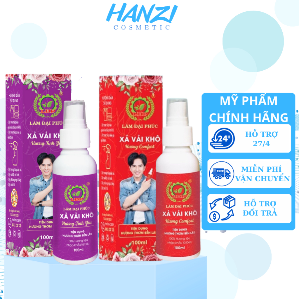 Xả vải khô, Xịt thơm Quần Áo Lâm Đại Phúc, Chai xịt thơm nước hoa khử mùi quần áo, lưu nước bền lâu 100ml