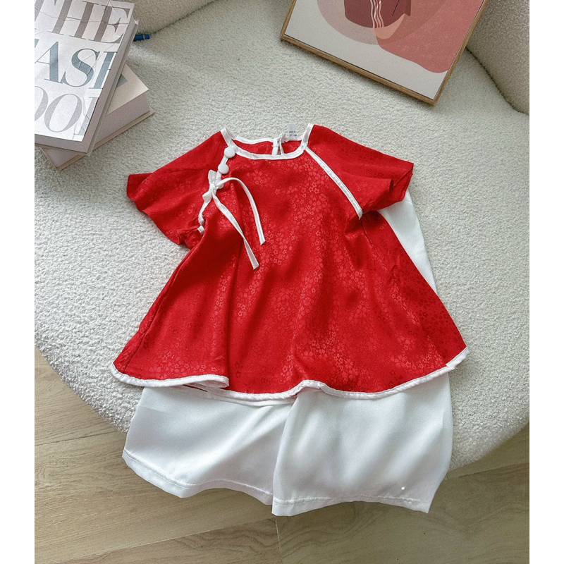 Quần áo bé gái, set bộ trung thu bà ba cách điệu áo gấm lụa quần satin cho bé 10-30kg