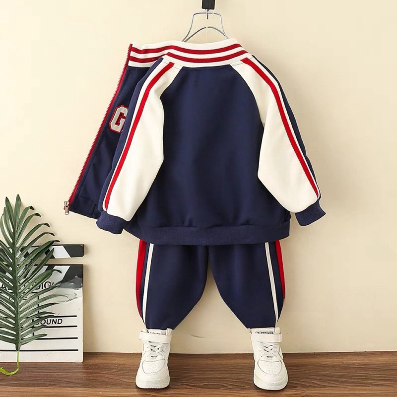 Quần áo bé trai, bộ thu đông bé trai khóa kéo chất da cá họa tiết TORGHT cho bé 17-35kg