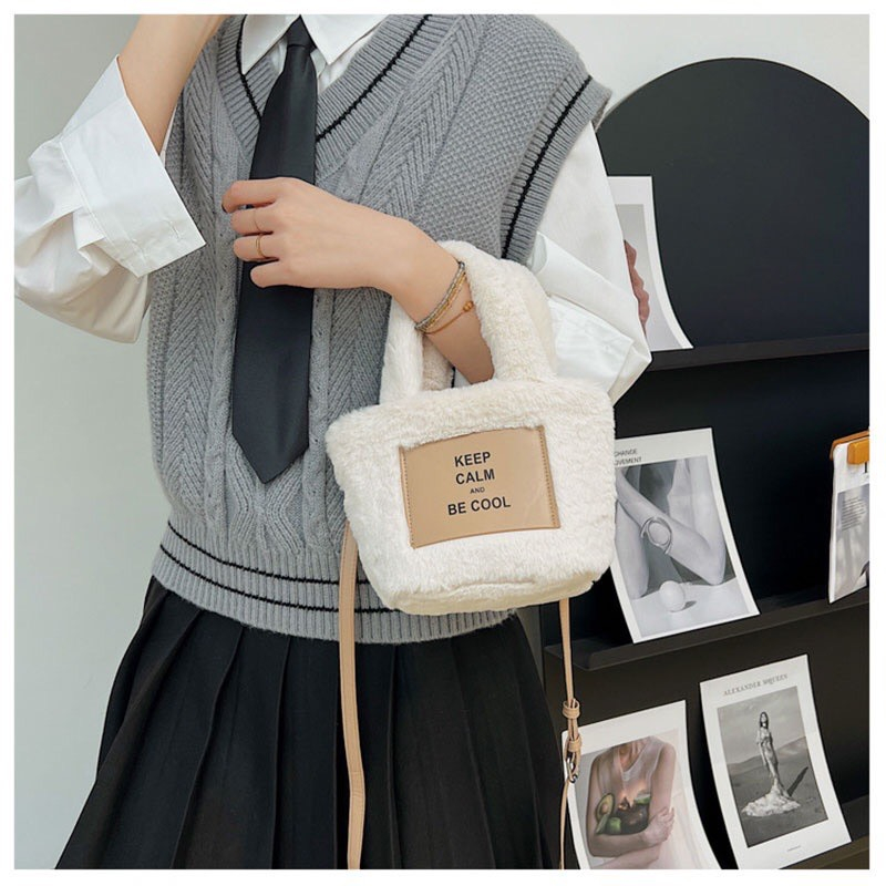 Túi xách nữ cầm tay lông mềm 2 màu đơn giản mã T40