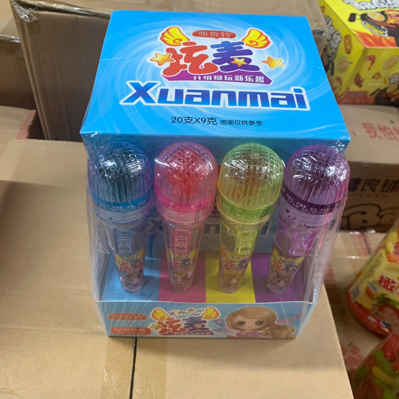 Hộp 20 cái kẹo mút Mic hát Xuân Mai có đèn, còi cho bé