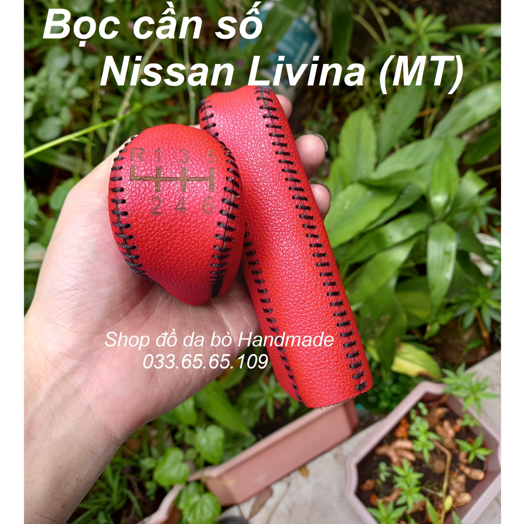 Bọc da cần số phanh tay Nissan Livina số sàn 6 số bằng da bò thật, hàng chất lượng loại 1