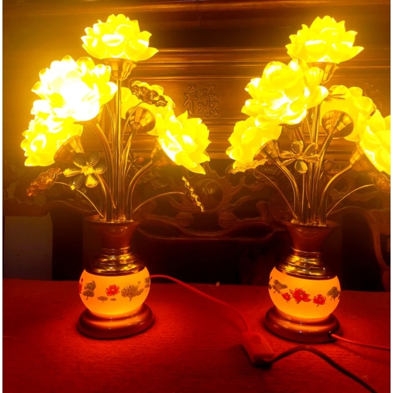 Đôi Đèn Hoa Sen 5 bông bầu ngọc  bóng led cao  45 cm