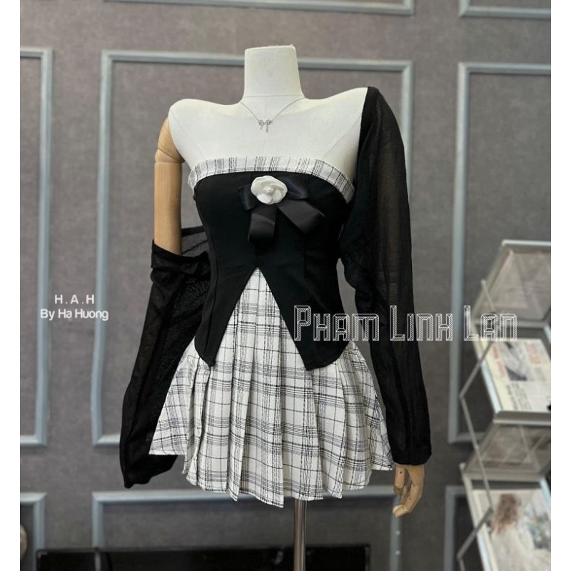 Set váy quây cúp ngực hoa trà và áo cadigan ⚘️