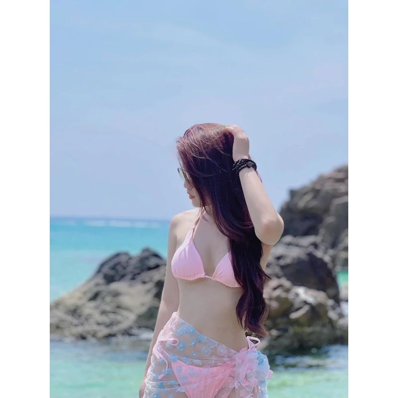 Bikini 3 Mảnh Tam giác Hồng Pastel Cầu Vồng