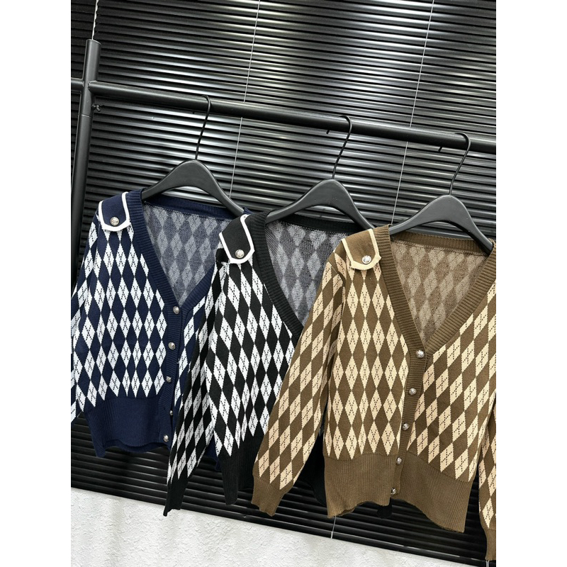 Áo Cardigan Len Hoạ Tiết Trám