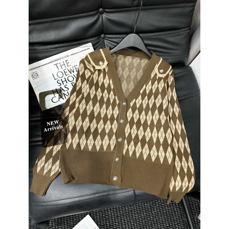 Áo Cardigan Len Hoạ Tiết Trám