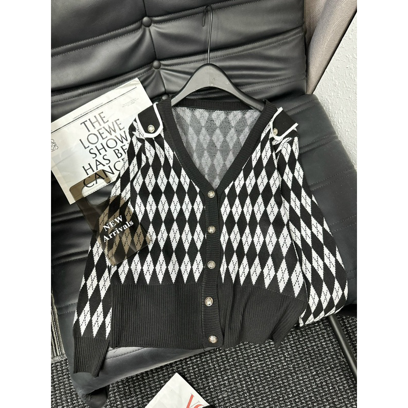 Áo Cardigan Len Hoạ Tiết Trám