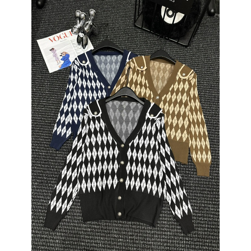 Áo Cardigan Len Hoạ Tiết Trám