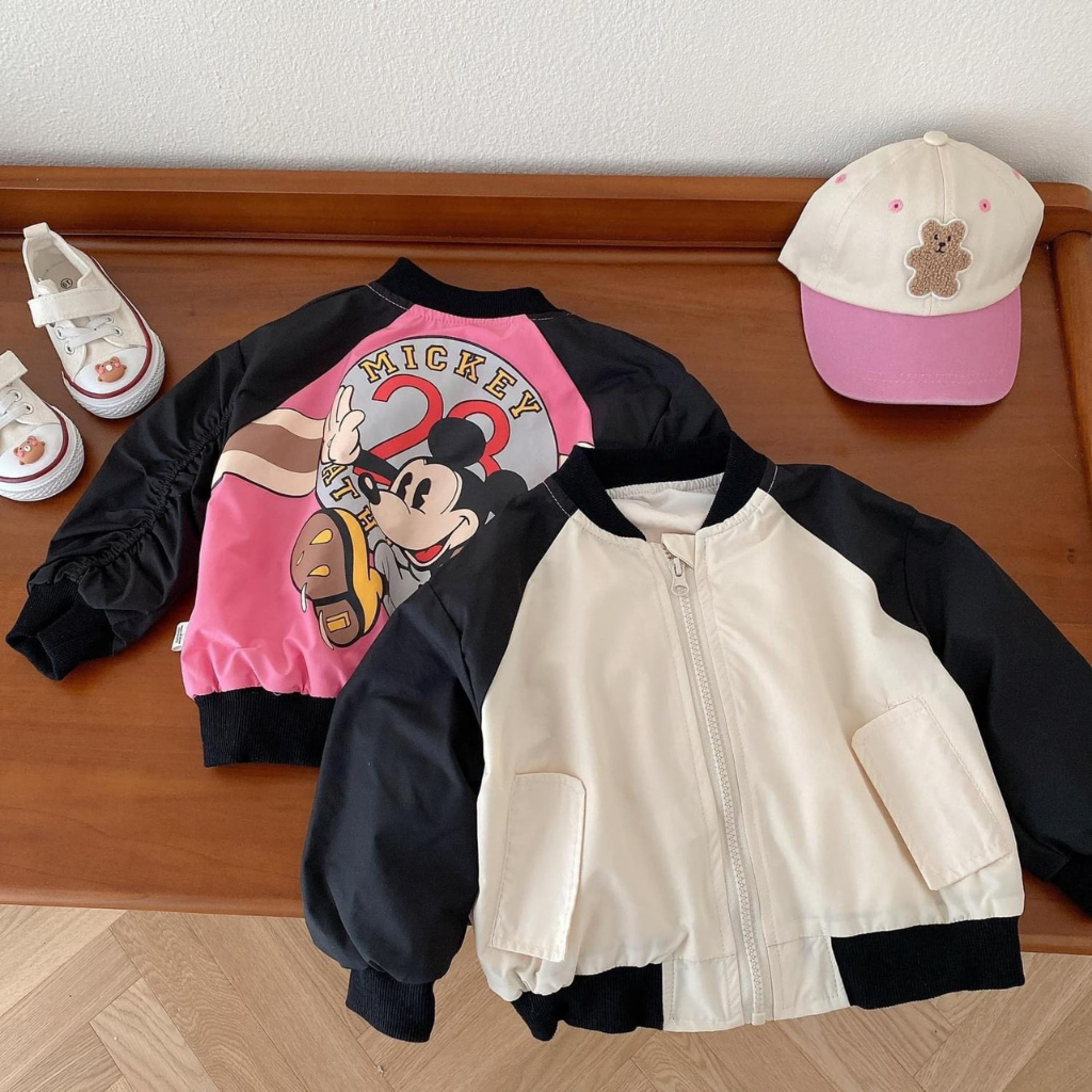 Áo khoác gió cho bé , áo khoác bomber micky 3 màu sành điệu cho bé gái 10-35kg