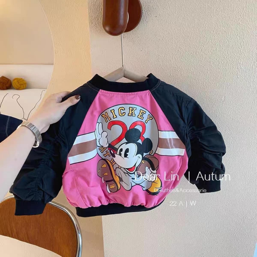 Áo khoác gió cho bé , áo khoác bomber micky 3 màu sành điệu cho bé gái 10-35kg