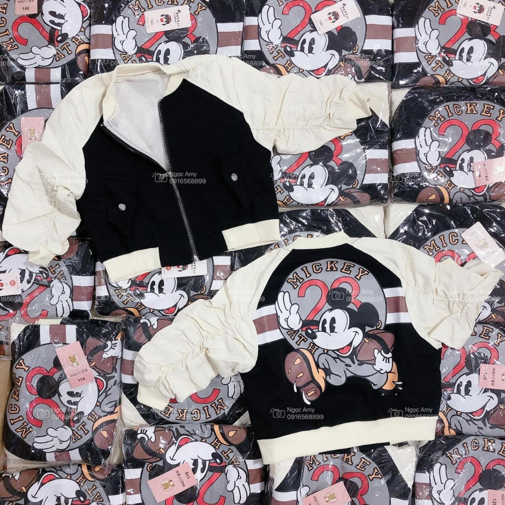 Áo khoác gió cho bé , áo khoác bomber micky 3 màu sành điệu cho bé gái 10-35kg