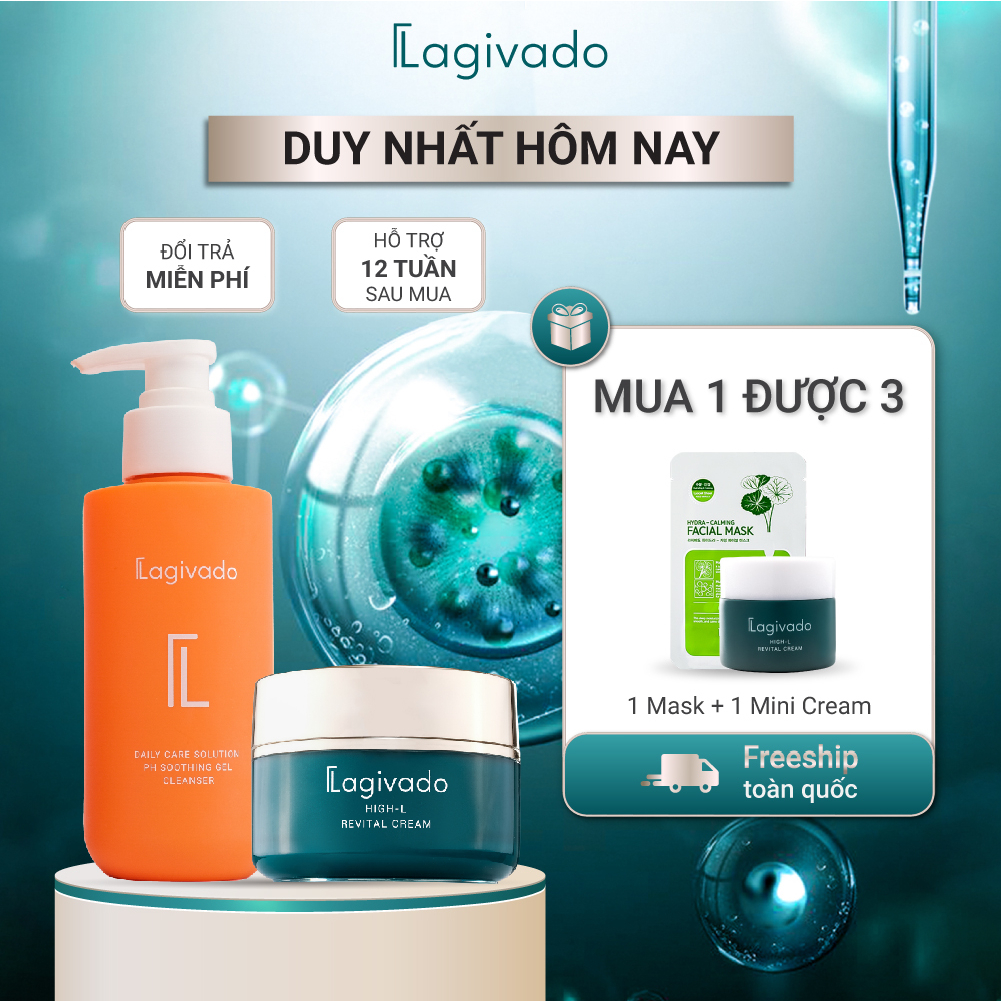 Bộ sản phẩm dưỡng trắng và làm sạch, mờ thâm nám, đốm nâu Lagivado (Cream 50 g + SRM 200ml)