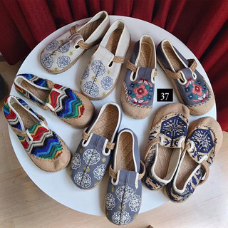 THANH LÝ Giày cói phong cách vintage vải canvas thêu hoa lá thổ cẩm đế cao su bền đẹp dễ phối đồ