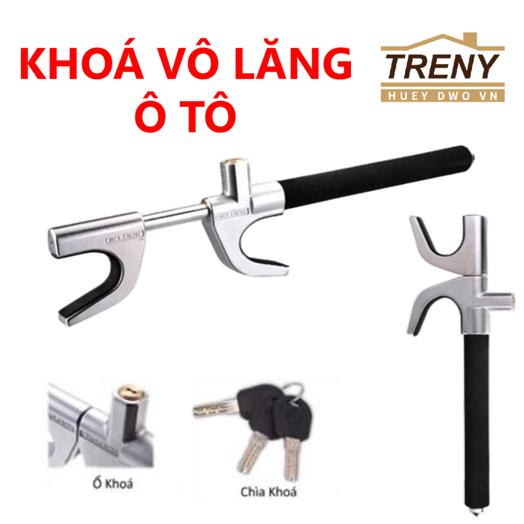 Khoá vô lăng ô tô - 2 đầu: đầu khoá và đầu búa mũi nhọn đập kính dự phòng, thép không gỉ chắc chắn
