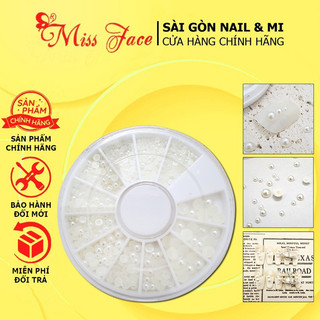 Khay ngoc trai tròn - ngoc trai nửa mix size - ngoc trai design móng - phụ kiện đính móng nail giá rẻ