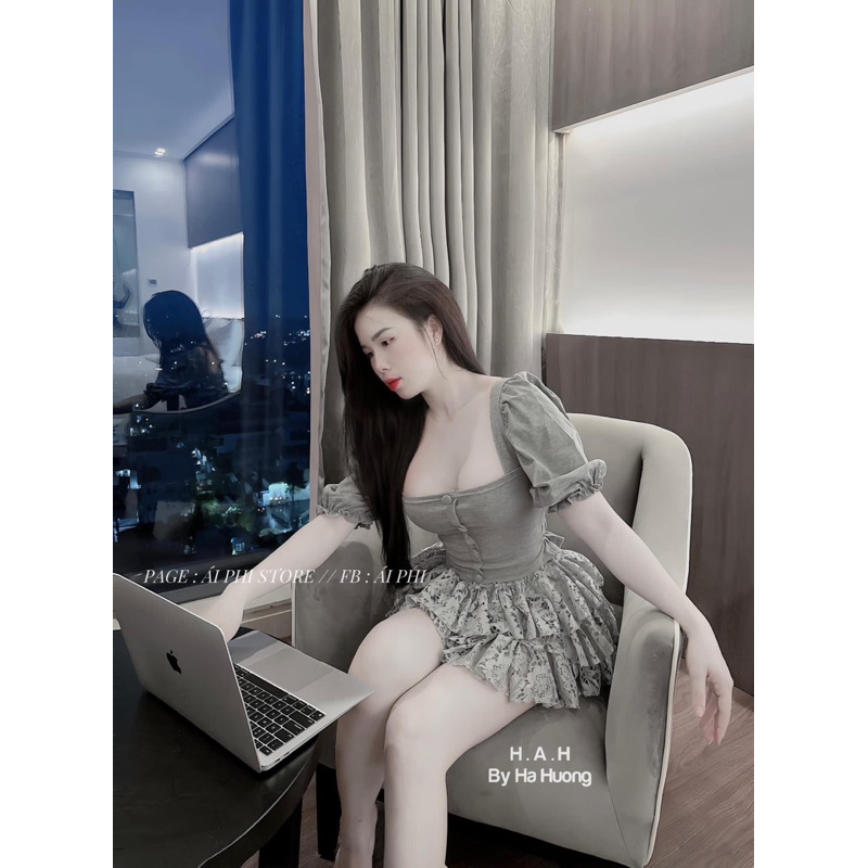 Set áo tay bồng mặc được 2 kiểu chân váy ren tầng xinh xỉu