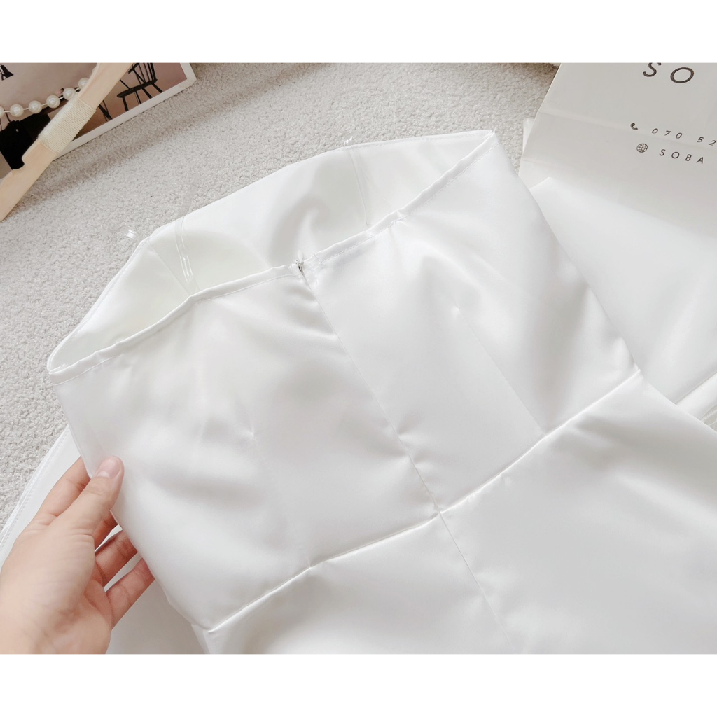 VÁY CÚP TRẮNG ĐÍNH HẠT SÁNG KÈM LÔNG VŨ RƠI 110923