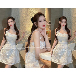 Váy tùng ren hoa nổi phối 2 dây ren 110923