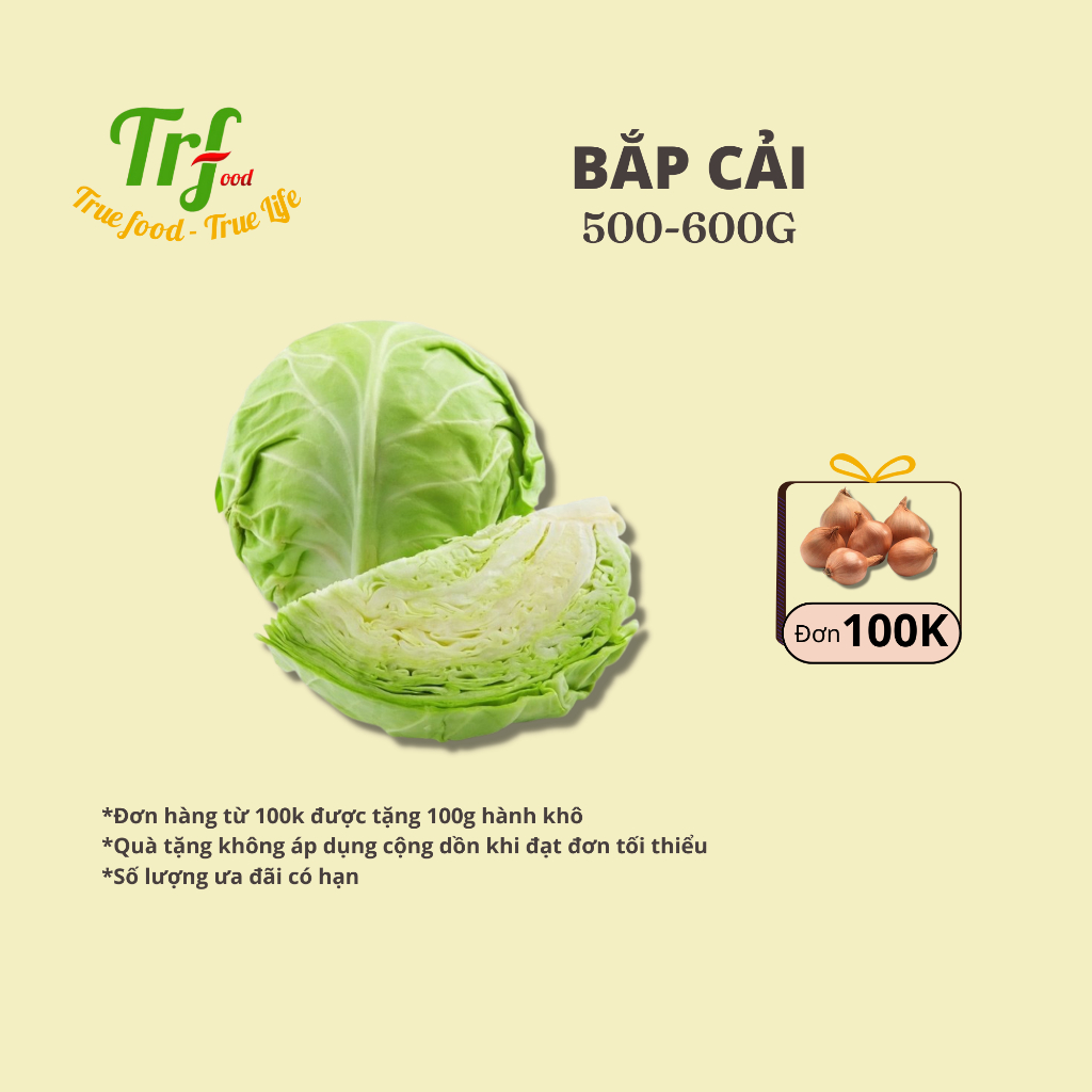 Bắp cải trắng 500-600g [Chỉ giao hỏa tốc HN]
