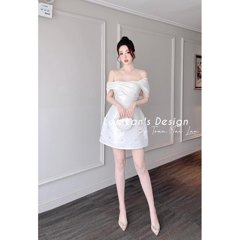 Đầm trễ vai dự tiệc, đầm váy tafta đính đá 3 màu hồng, trắng, đen HÀNG LOẠI 1- có sẵn mút ngực cho nàng đi cưới, đi choi