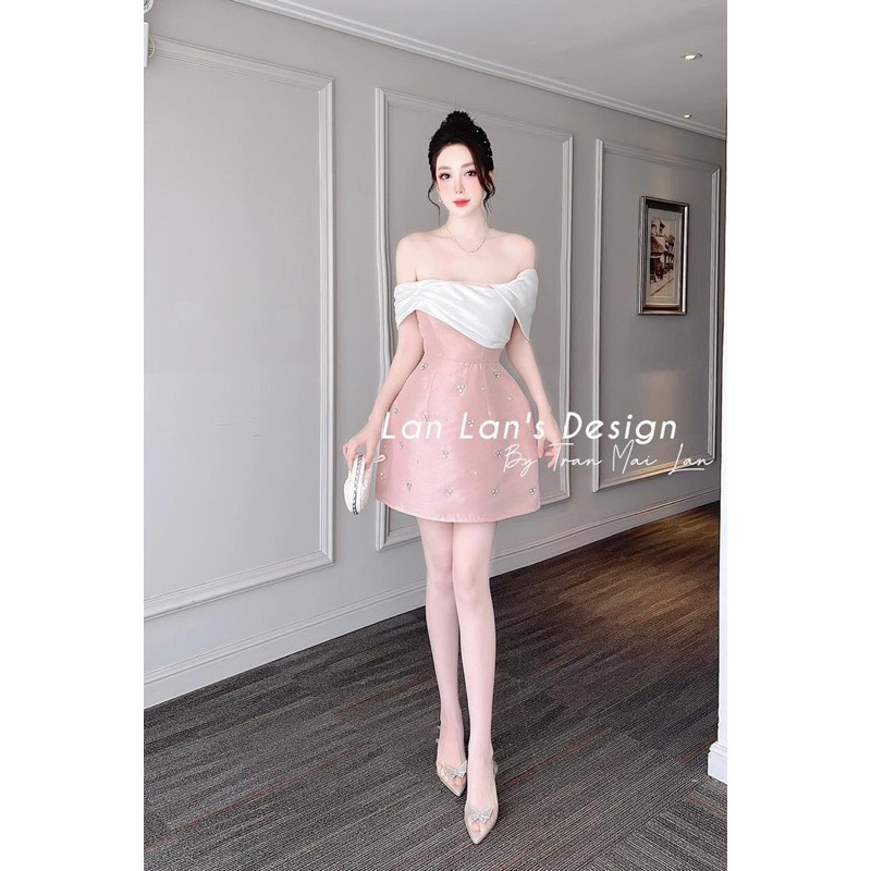 Đầm trễ vai dự tiệc, đầm váy tafta đính đá 3 màu hồng, trắng, đen HÀNG LOẠI 1- có sẵn mút ngực cho nàng đi cưới, đi choi