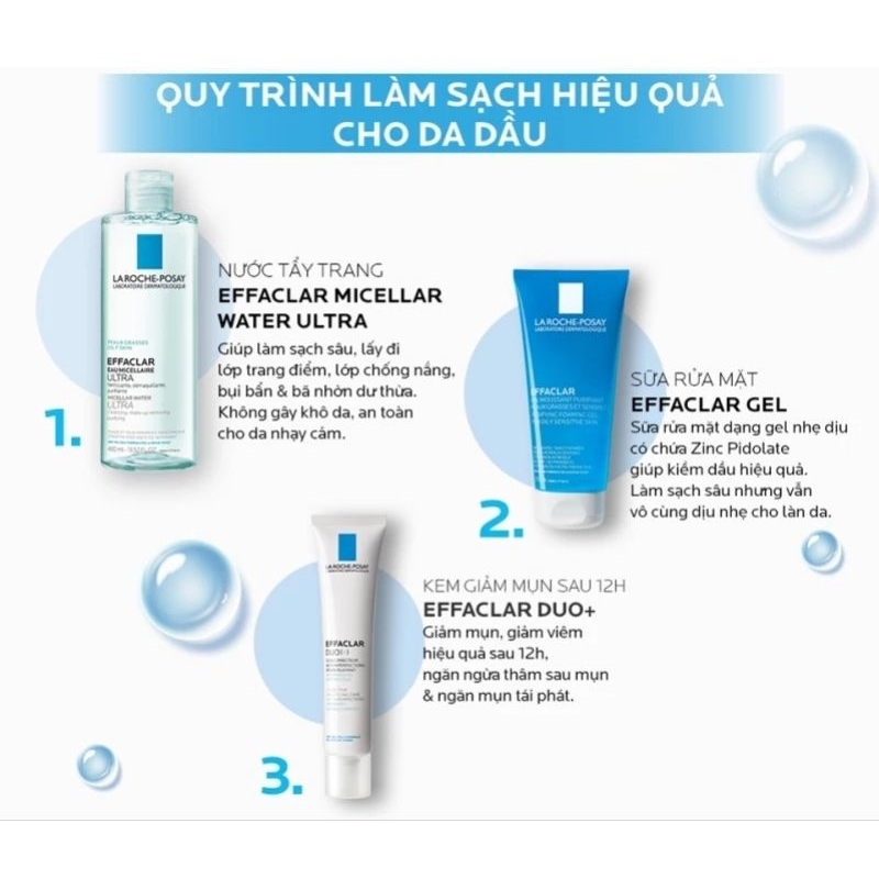 Nước làm sạch sâu và tẩy trang dành cho da mụn, da dầu nhạy cảm La Roche-Posay Effaclar Micellar Water 400ml