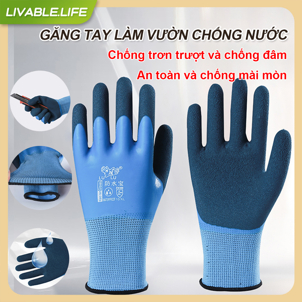 Bao tay bảo hộ lao động phủ cao su Găng tay lao động chống trượt Găng tay bảo hộ chống nước Găng tay làm vườn dày dặn