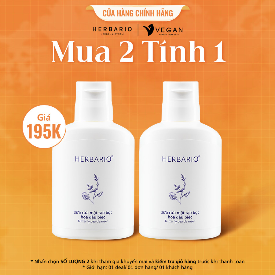 Sữa rửa mặt tạo bọt hoa đậu biếc herbario 100ml thuần chay cấp ẩm, chống lão hóa