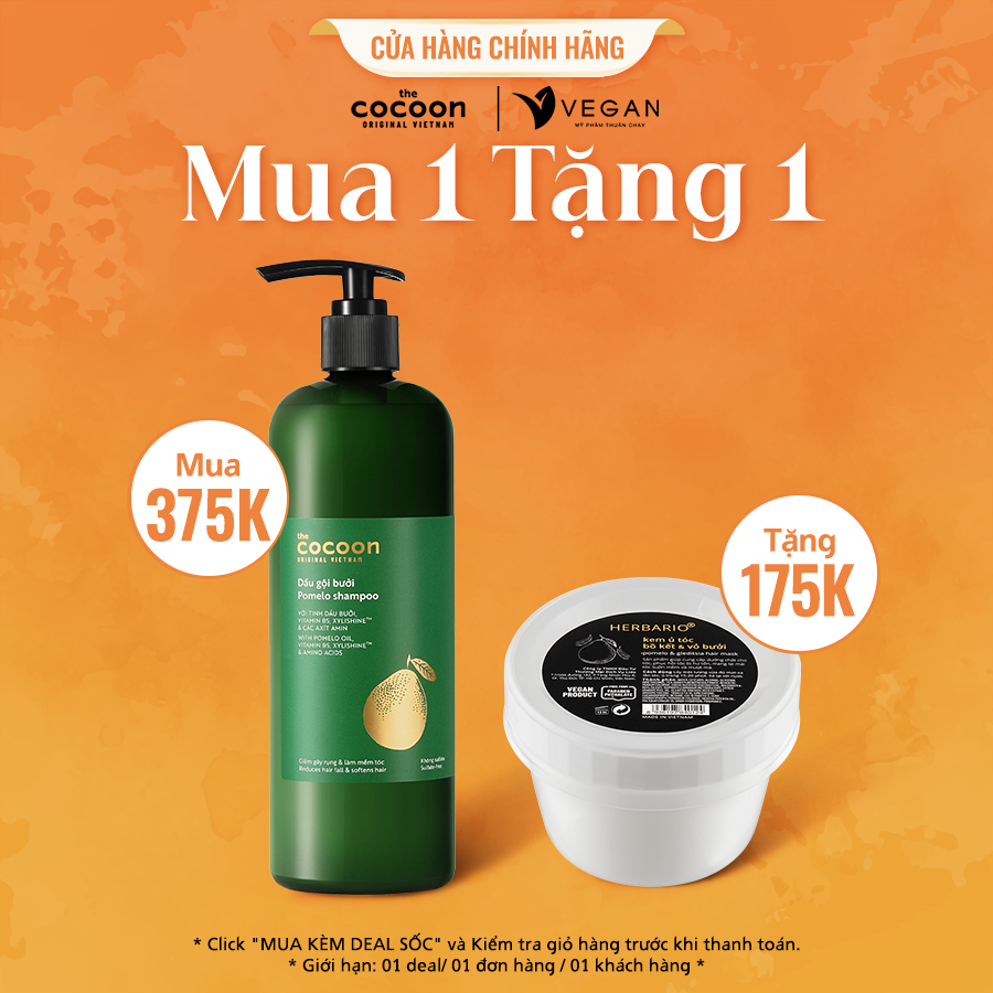 Bigsize - Dầu gội bưởi Pomelo Cocoon giúp giảm gãy rụng và làm mềm tóc 500ml Thuần chay