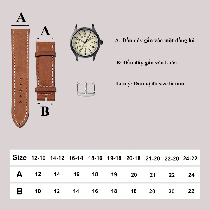 Dây Đồng Hồ 16mm - Dây Đồng Hồ Da Dành Cho Nữ - Fom Dây Ôm Tay