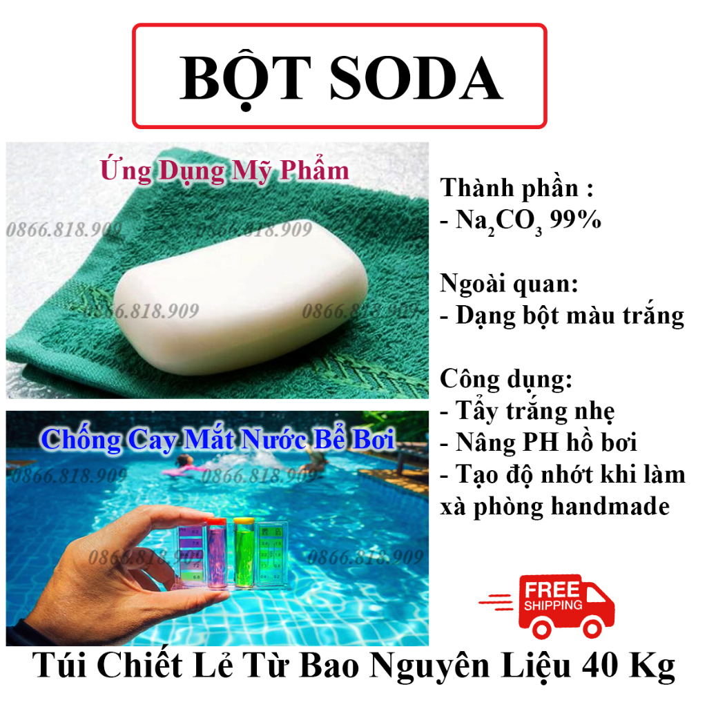 1 kg Bột Soda Ash Light Xử Lý Nước Hồ Bơi - Phụ Liệu Sản Xuất Xà Phòng