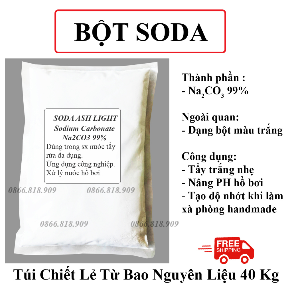 1 kg Bột Soda Ash Light Xử Lý Nước Hồ Bơi - Phụ Liệu Sản Xuất Xà Phòng