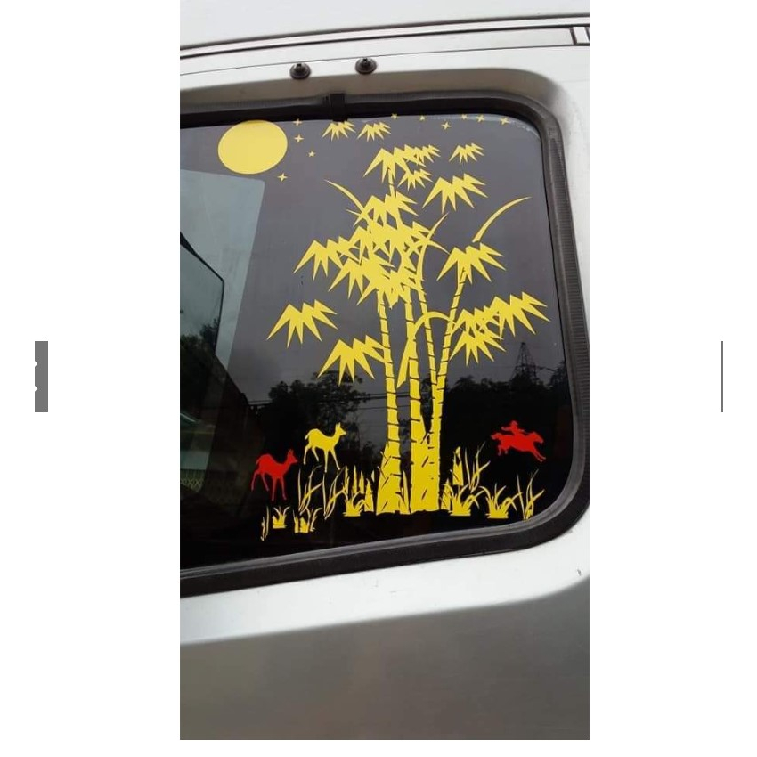 Tem decal hình ảnh cây tre trúc hot trend dán kính xe tải, ô tô