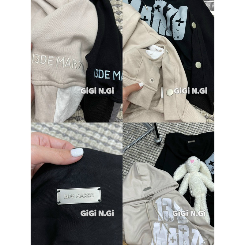 Áo hoodie 13de marzo chữ lưng đính gấu thỏ bông
