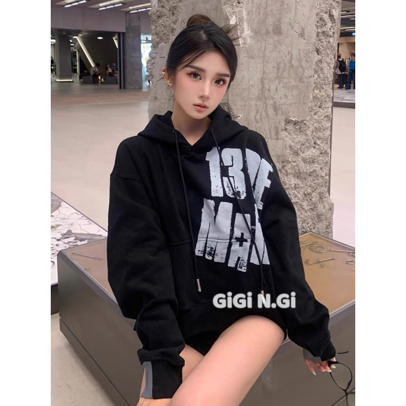 Áo hoodie 13de marzo chữ lưng đính gấu thỏ bông