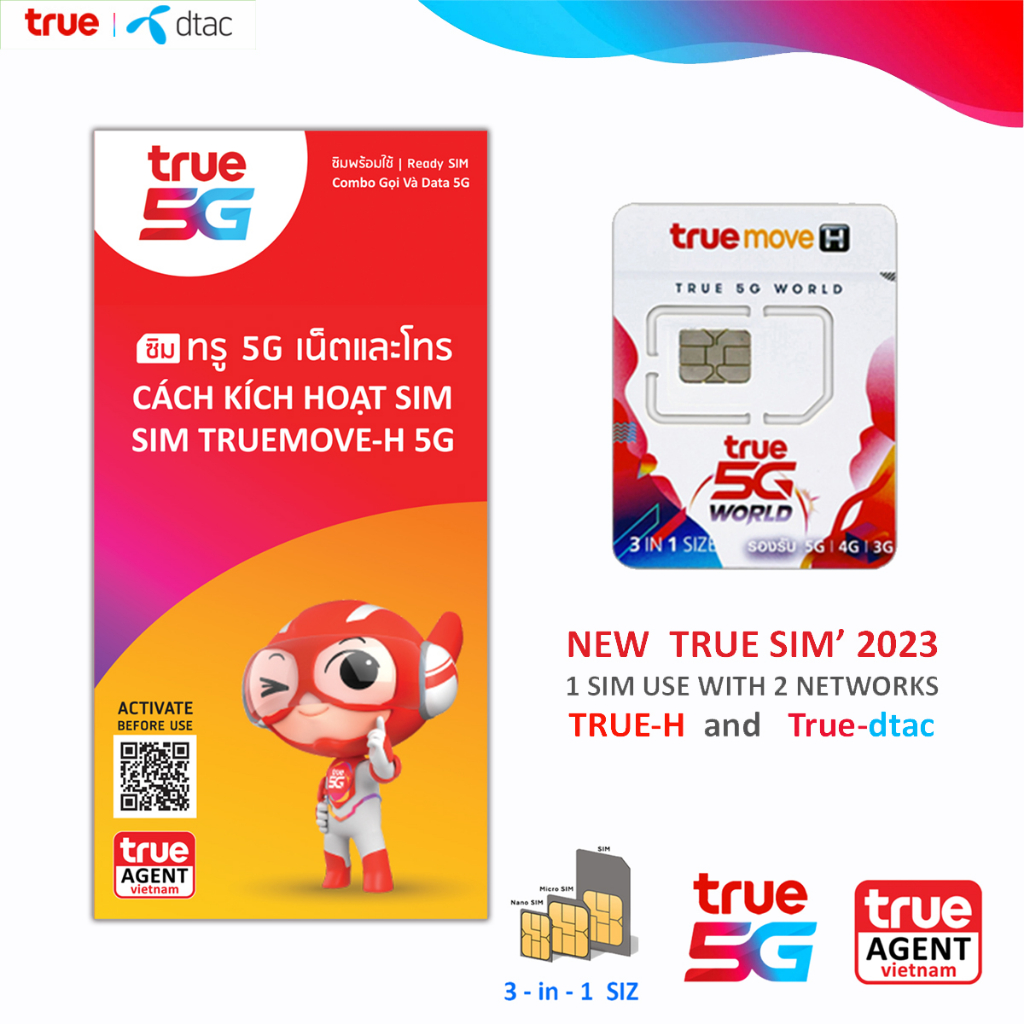 TRUE 5G : Sim Thái Lan 🇹🇭 40GB 7 ngày, Unlimited + Gọi miễn phí/ TRUE WIFI miễn phi