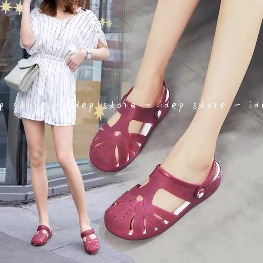 𝐢𝐃É𝐏 𝐆𝐋𝟎𝟐𝟐 Giày sục sandal nhựa dẻo đi mưa bít mũi Nữ đế cao EVA siêu nhẹ chống nước thoáng khí cao cấp