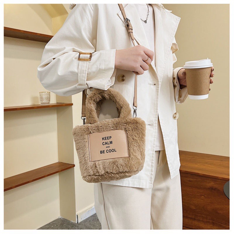 Túi xách nữ cầm tay lông mềm 2 màu đơn giản mã T40