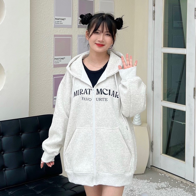 Áo Hoodie ZIP Nỉ Bông, Áo Khoác Hoodie Form Rộng Nam Nữ Unisex Dáng Oversize Xám Tiêu In Chữ Favorite
