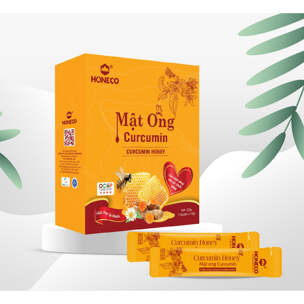 Mật ong nghệ Curcumin HONECO (Hộp 15 gói tiện lợi) - Cải thiện hệ tiêu hóa, cho một dạ dày khỏe mạnh.