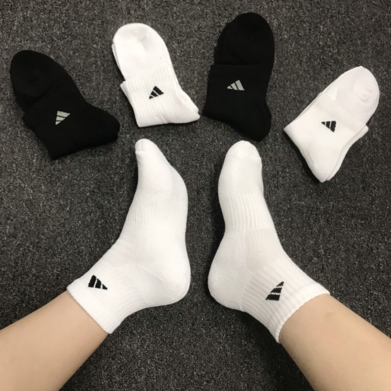 VỚ ADIDAS NAM NỮ CỔ TRUNG TẤT LỬNG TRẮNG ĐEN TRƠN ĐỆM DÀY XÙ ÊM CHÂN THOÁNG KHÍ BIG SIZE