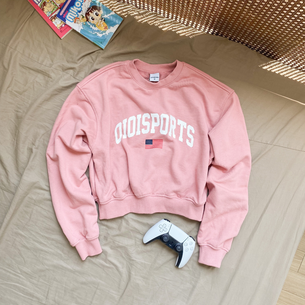 Áo Nỉ OIOI Sweater Crop GREYB Dáng Ngắn In Chữ Trước Ngực Phong Cách Hàn Quốc