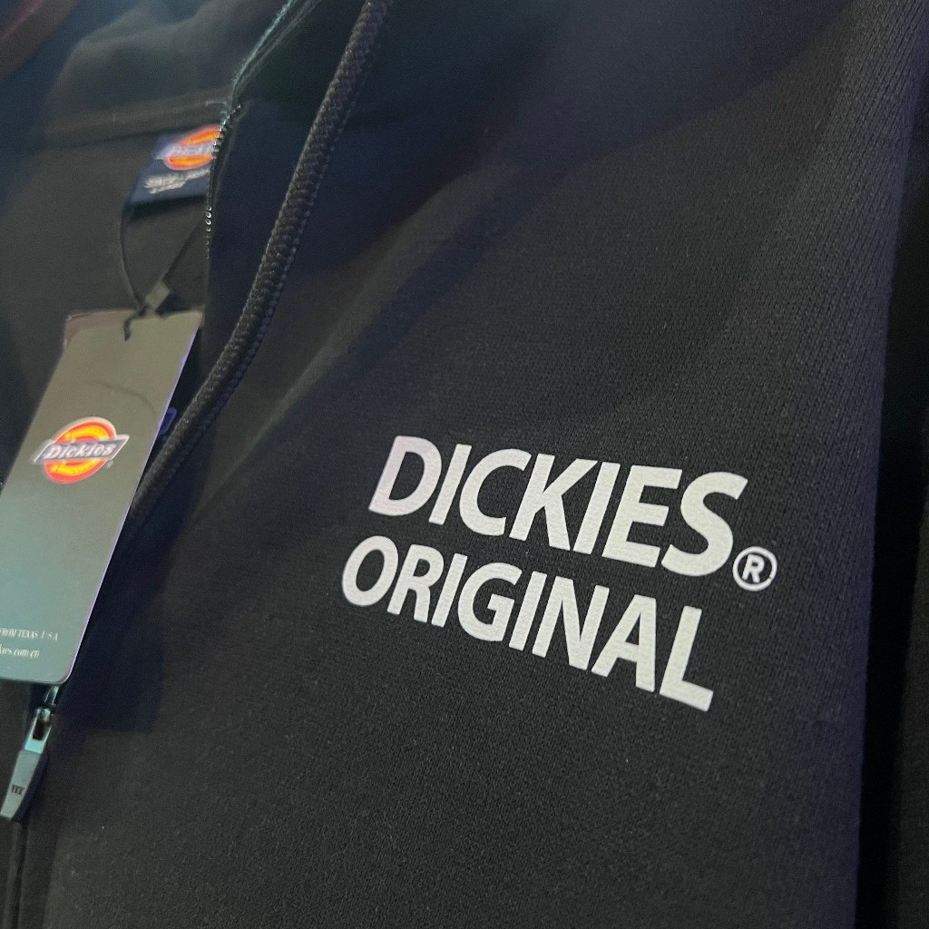 Áo khoác Hoodie Dickies dây kéo chính hãng - Màu đen có hình in.