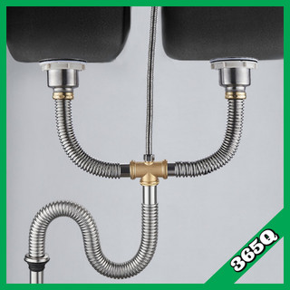 Bộ xiphong thoát nước inox 304 dùng cho chậu rửa bát 2 hố có chống hôi và ngăn rác